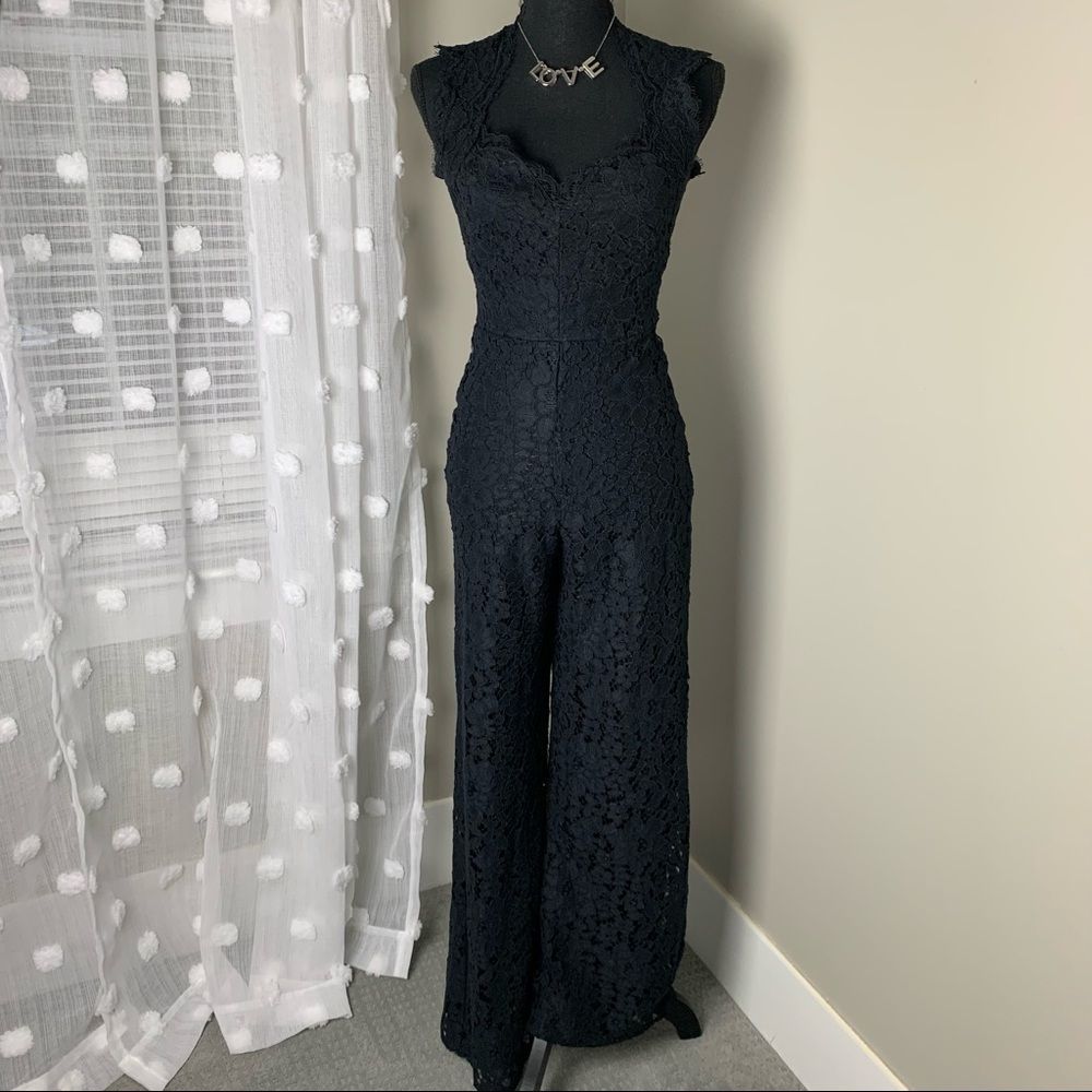 Alexis black vneck lace sleeveless jumpsuit size XS